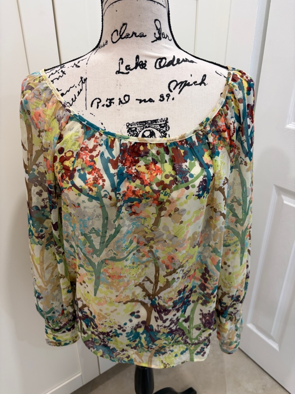 H&M Sheer Floral Tree-Print Peasant Blouse in Multi